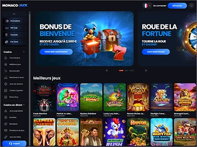 MonacoJack Casino : Un avis positif des joueurs, des bonus jusqu'à 2 500 € et de nombreux jeux d'argent !